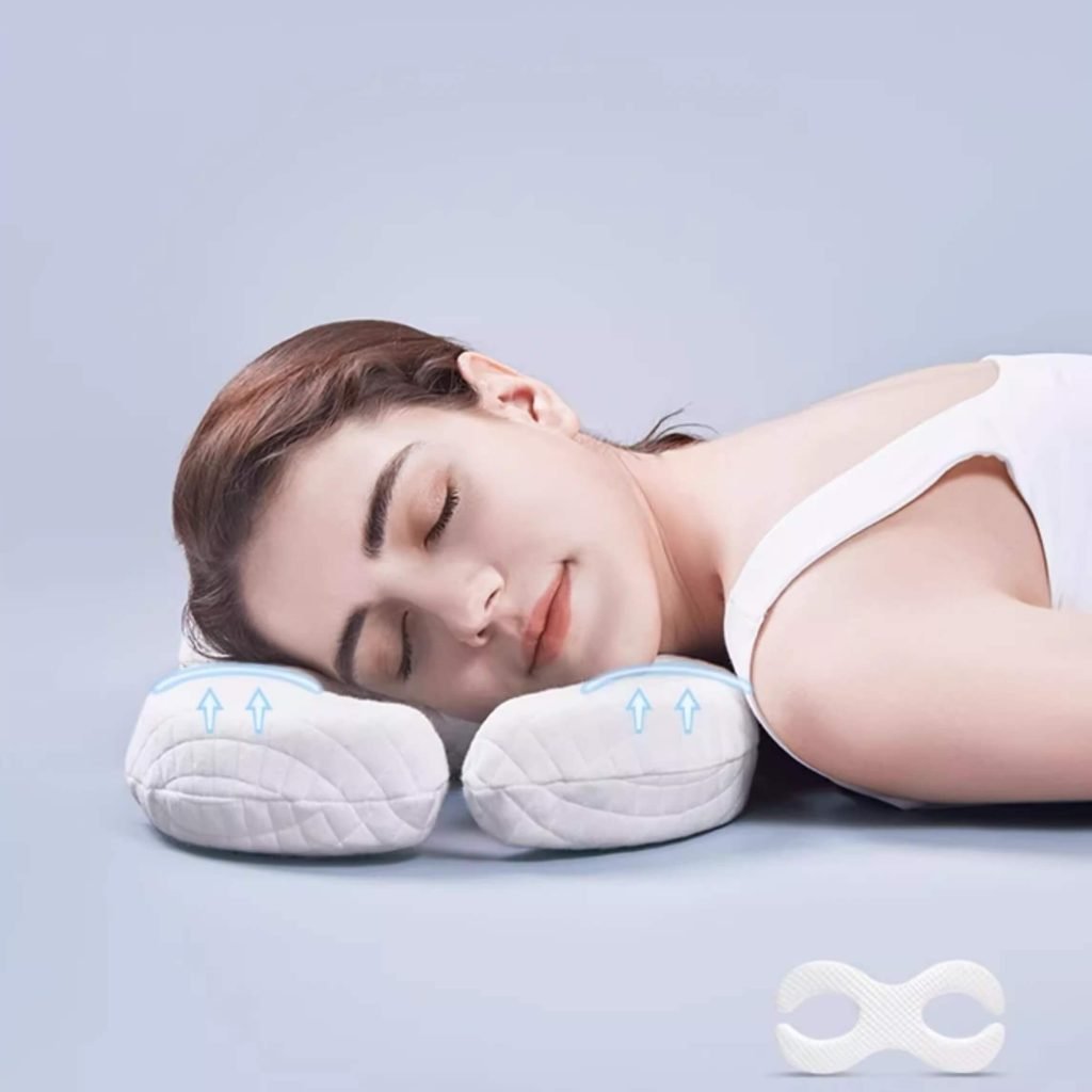 a women sleeping with memory foam piercing pillow